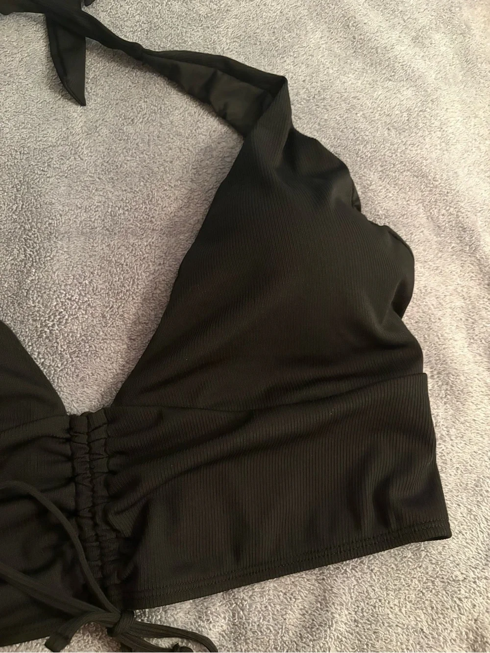 Fashion Nova Swim Bikini Top Halter Plus Size 3X Black Tie Detail Padded